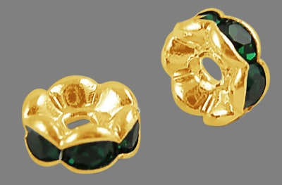 Blomster strass rondeller - klass A- 6mm guld/grön