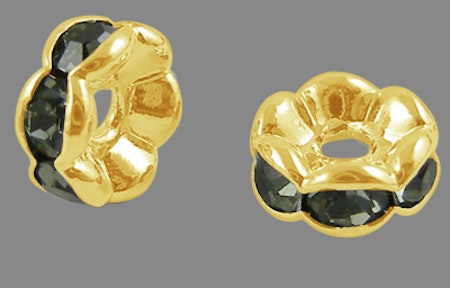 Blomster strass rondeller - klass A- 6mm guld/svart diamant
