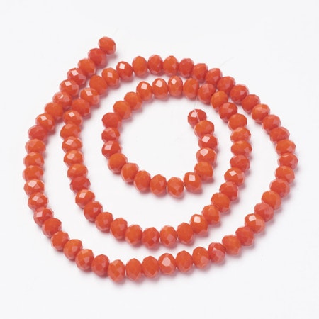 Facetterad glaspärla rondell - 6x5mm - orange röd - sträng - ca 90st