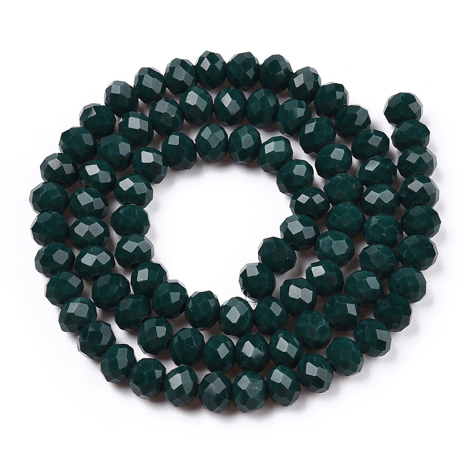 Facetterad glaspärla rondell - 6x5mm - mörk grön - sträng - ca 90st