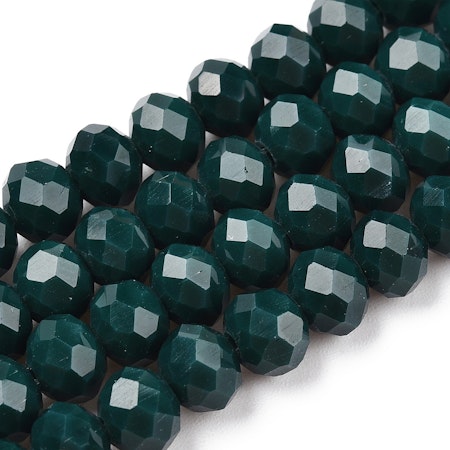 Facetterad glaspärla rondell - 6x5mm - mörk grön - sträng - ca 90st
