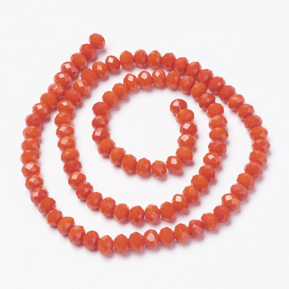 Facetterad glaspärla rondell - 4x3mm - orange röd - sträng - ca 130st