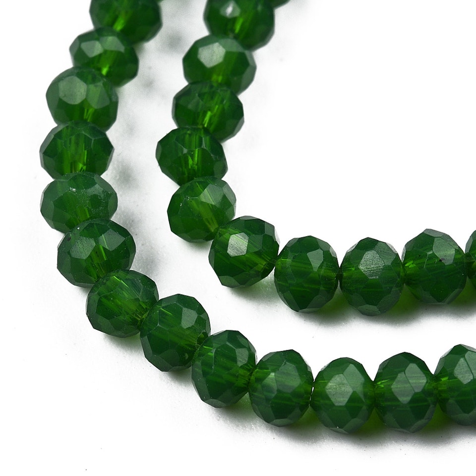 Facetterad glaspärla rondell - 4x3mm - mörk grön  - sträng - ca 130st