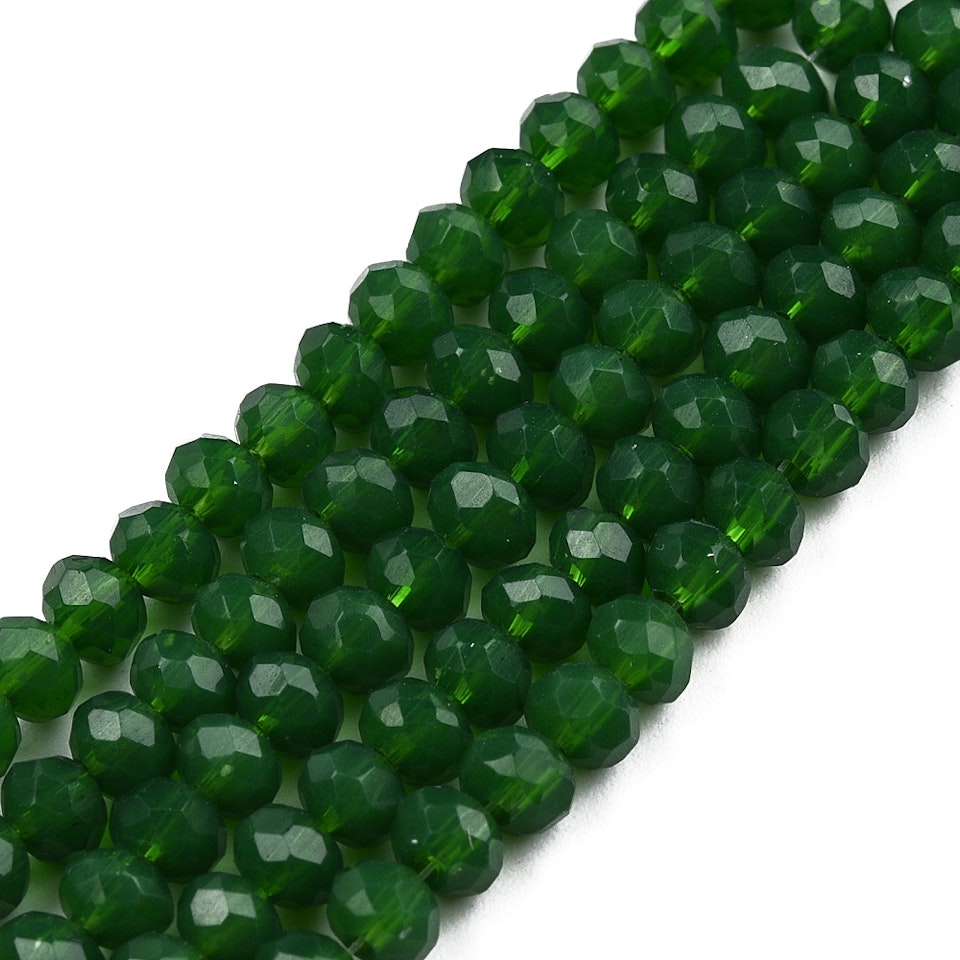 Facetterad glaspärla rondell - 4x3mm - mörk grön  - sträng - ca 130st