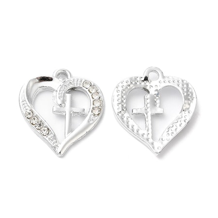 Charms - Berlock - hjärta med bling / kors - silver