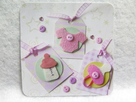 DIY tags/etiketter - baby rosa - 6 tags