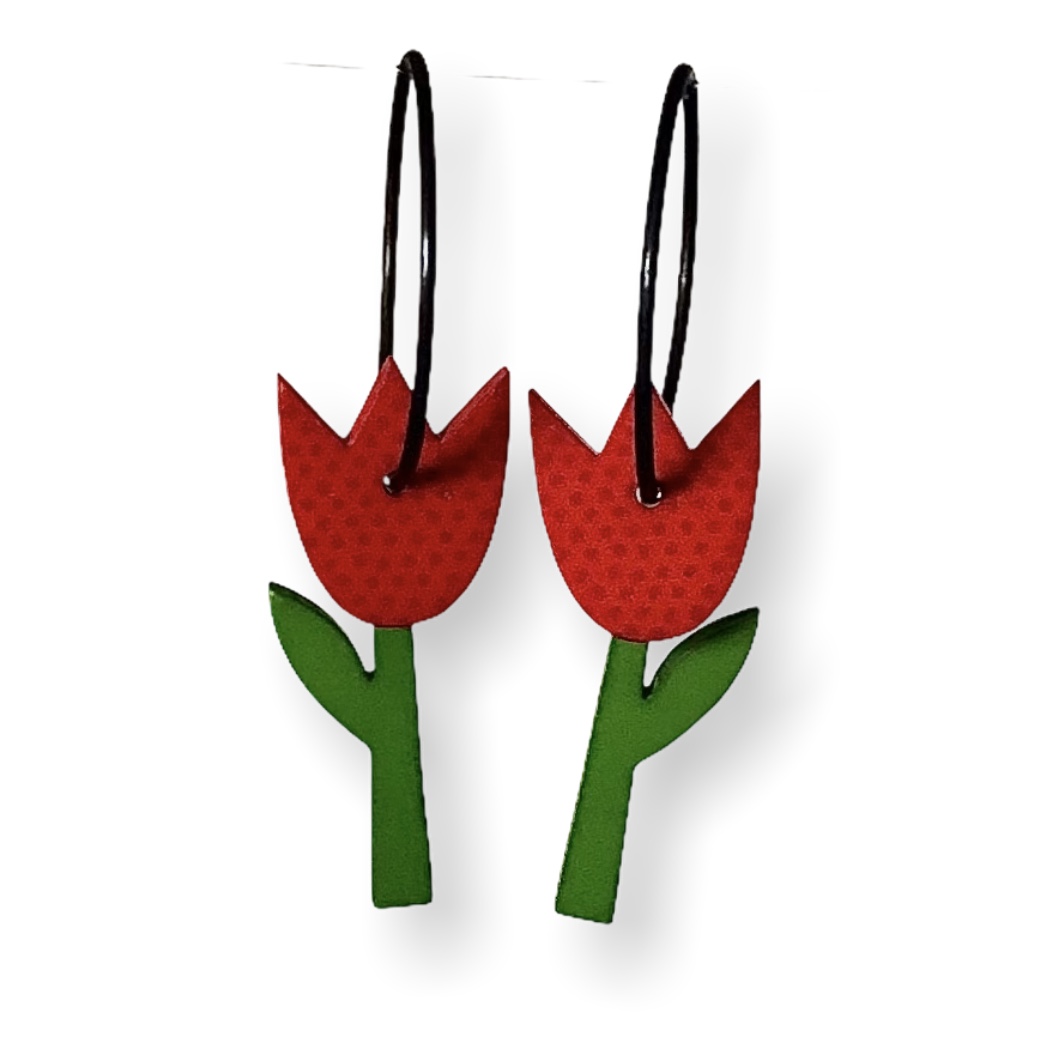 Röda tulpaner - Örhängen i plexi och titan