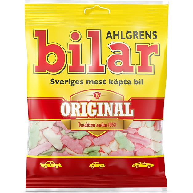 Ahlgrens bilar original, 160 grams (Swedish foam candy cars).