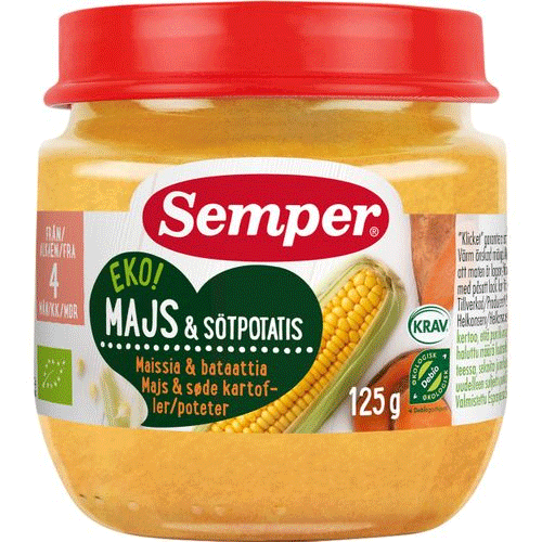 Semper Organic Baby Food Corn & Sweet Potato - 125 grams