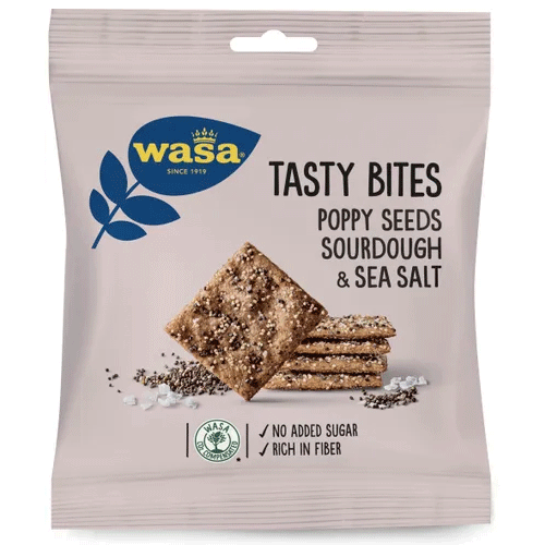 Wasa Tasty Bites, Poppy Seeds, Sourdough & Sea Salt - 50 grams