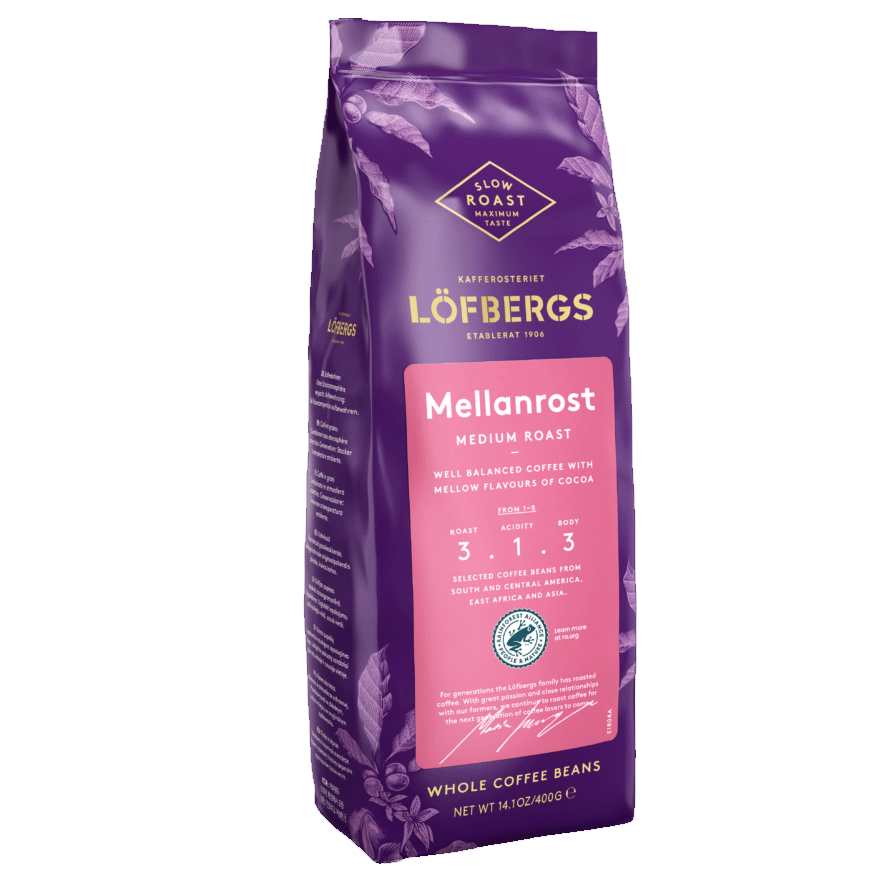 Café tostado medio Löfbergs, granos enteros - 400 gramos