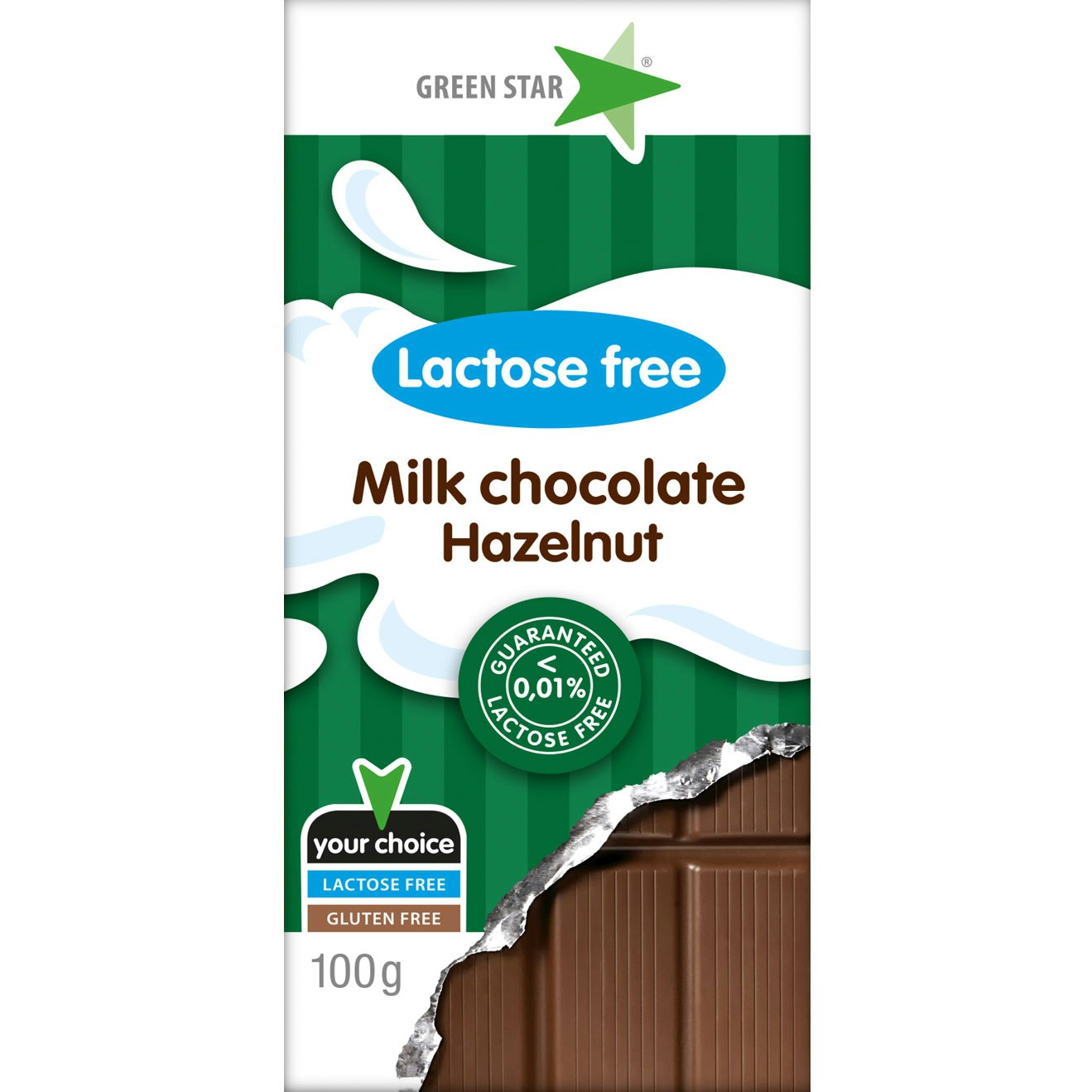 Green Star Lactose Free Milk Chocolate, Hazelnut