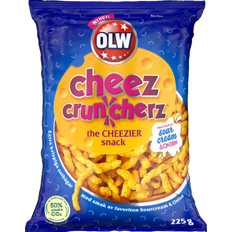 OLW Cheez Cruncherz, Sourcream & Onion - 225 grams