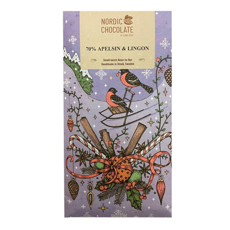 Nordic Chocolate Winter Chocolate 2024, Orange And Lingonberry, 70% - 90 grams