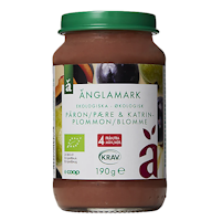 Änglamark Organic Baby Food, Plums & Pear 4 months - 190 grams