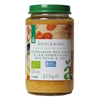 Änglamark Organic Babyfood, Vegetables With Pasta And Salmon 8 months - 210 grams