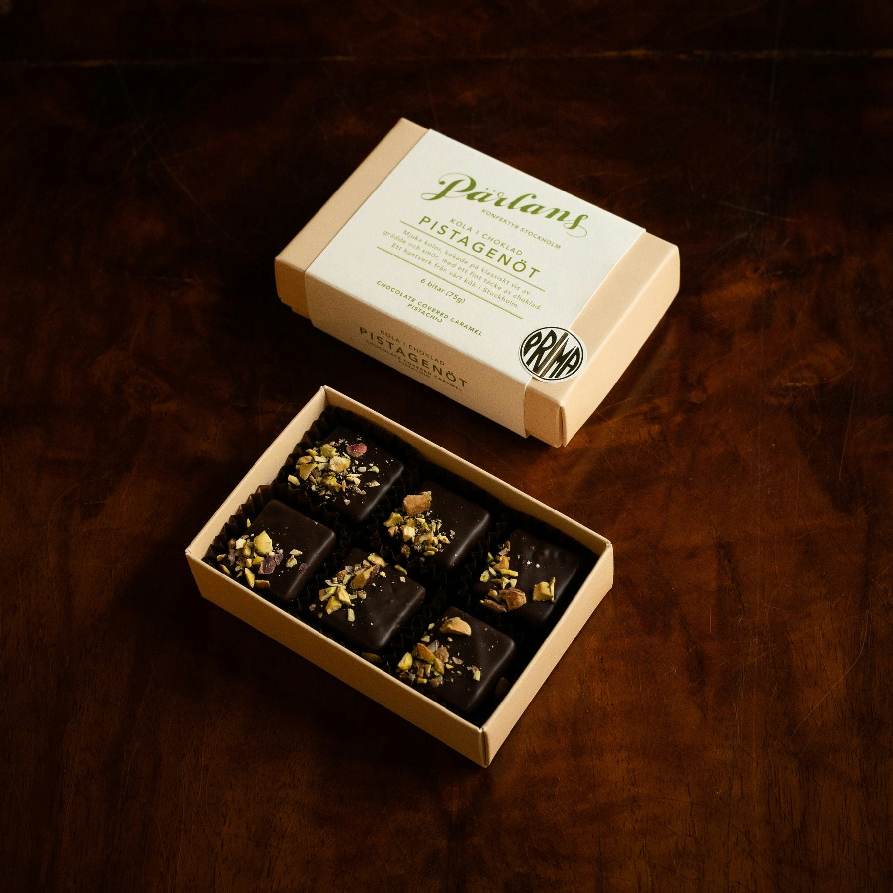 Pärlans Konfektyr Chocolate Covered Caramel, Pistachio - 6 pieces