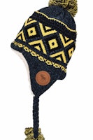 Robin Ruth Bon Bon Leather Stamp Winter Hat - Sweden, Black/Yellow
