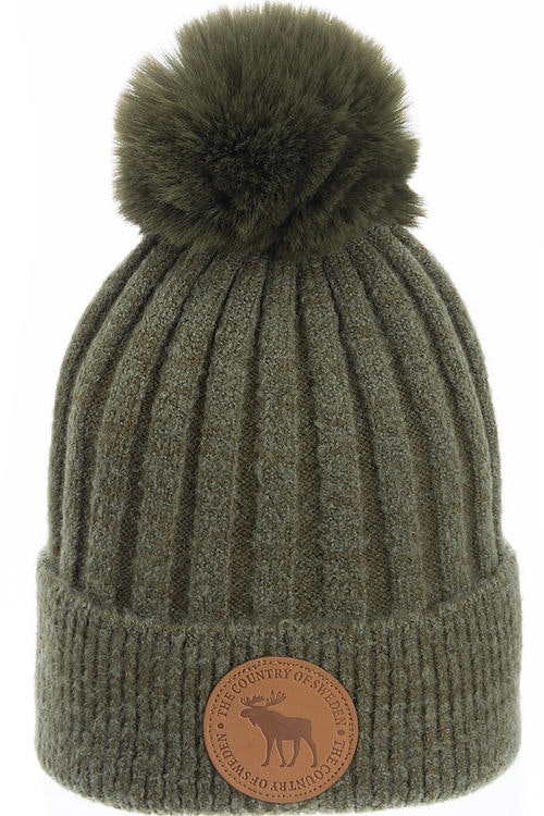 Robin Ruth Leather Stamp Pom Winter Hat - Sweden, Green