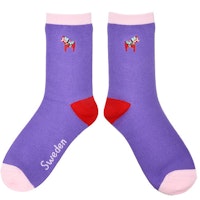 Robin Ruth Embroidey Socks, Size 36-42 - Dala Horse, Violet