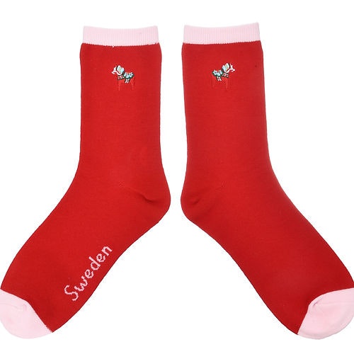 Robin Ruth Embroidery Socks, Size 36-42 - Dala Horse, Red