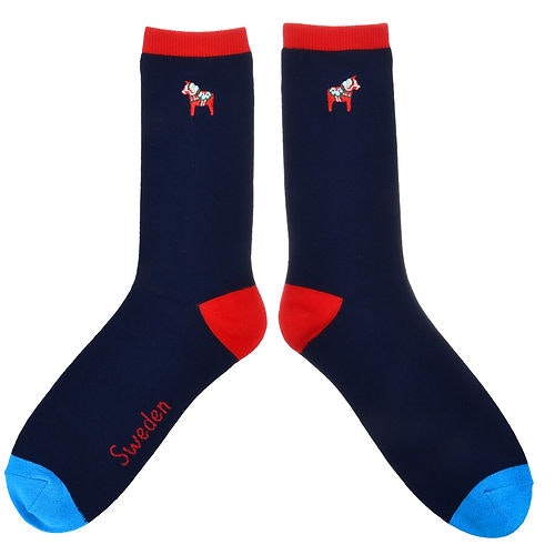 Robin Ruth Embroidery Socks, Size 40-45 - Dala Horse, Dark Blue