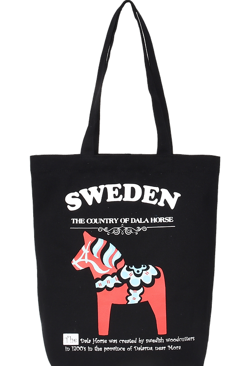 Robin Ruth Natural Tote Bag, Dala Horse, Black - 36x37 cm
