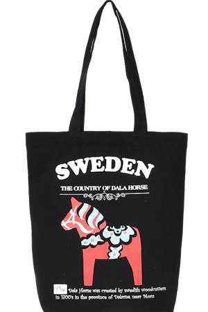 Robin Ruth Natural Tote Bag, Dala Horse, Zwart - 36x37 cm