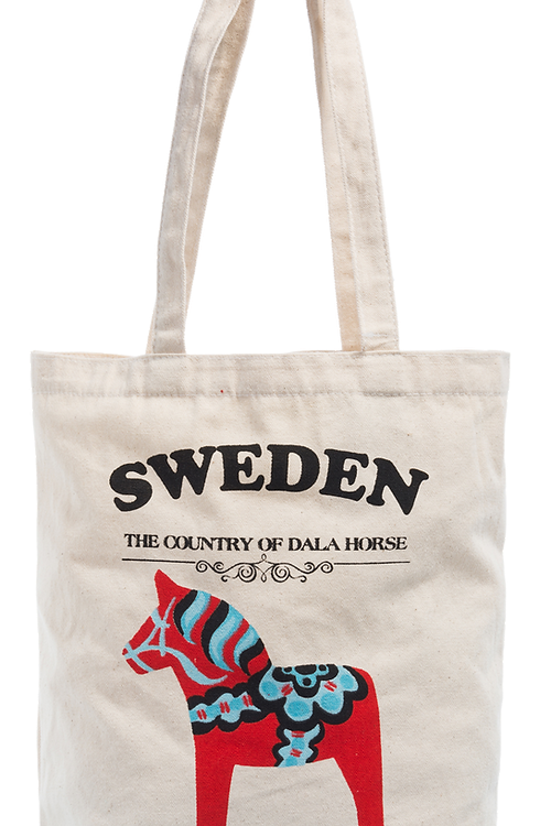 Robin Ruth Natural Tote Bag, Dala Horse, White - 36x37 cm