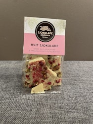 Sjokoladebrekk Hvit sjokolade pistasj & bringebær