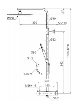 Mora INXX II Duschsystem med takdusch