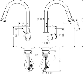 Hansgrohe Talis S2 Variarc Köksblandare Utdragbar pip