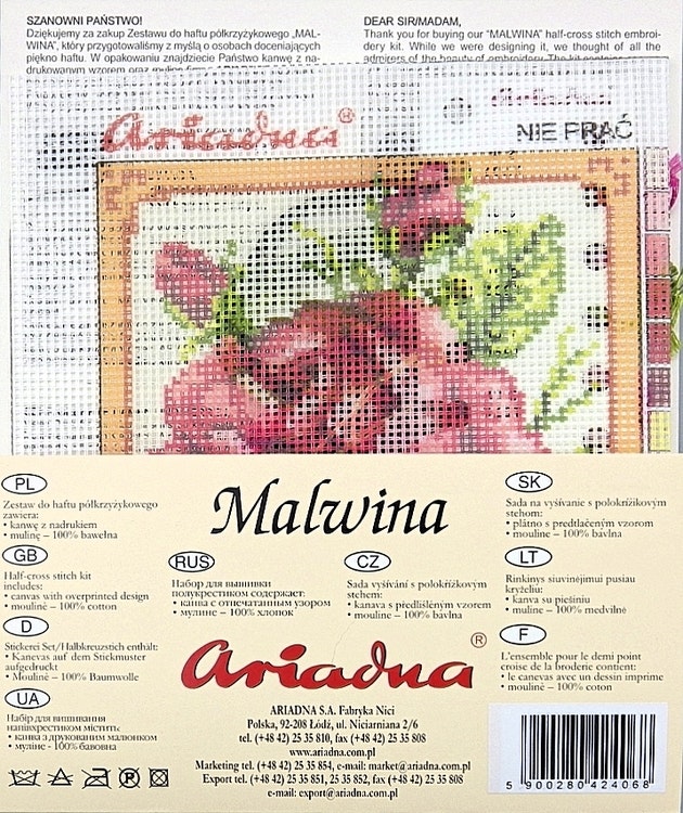 Broderikit tavla med moulinégarn Ariadna Rosa 15x15 cm
