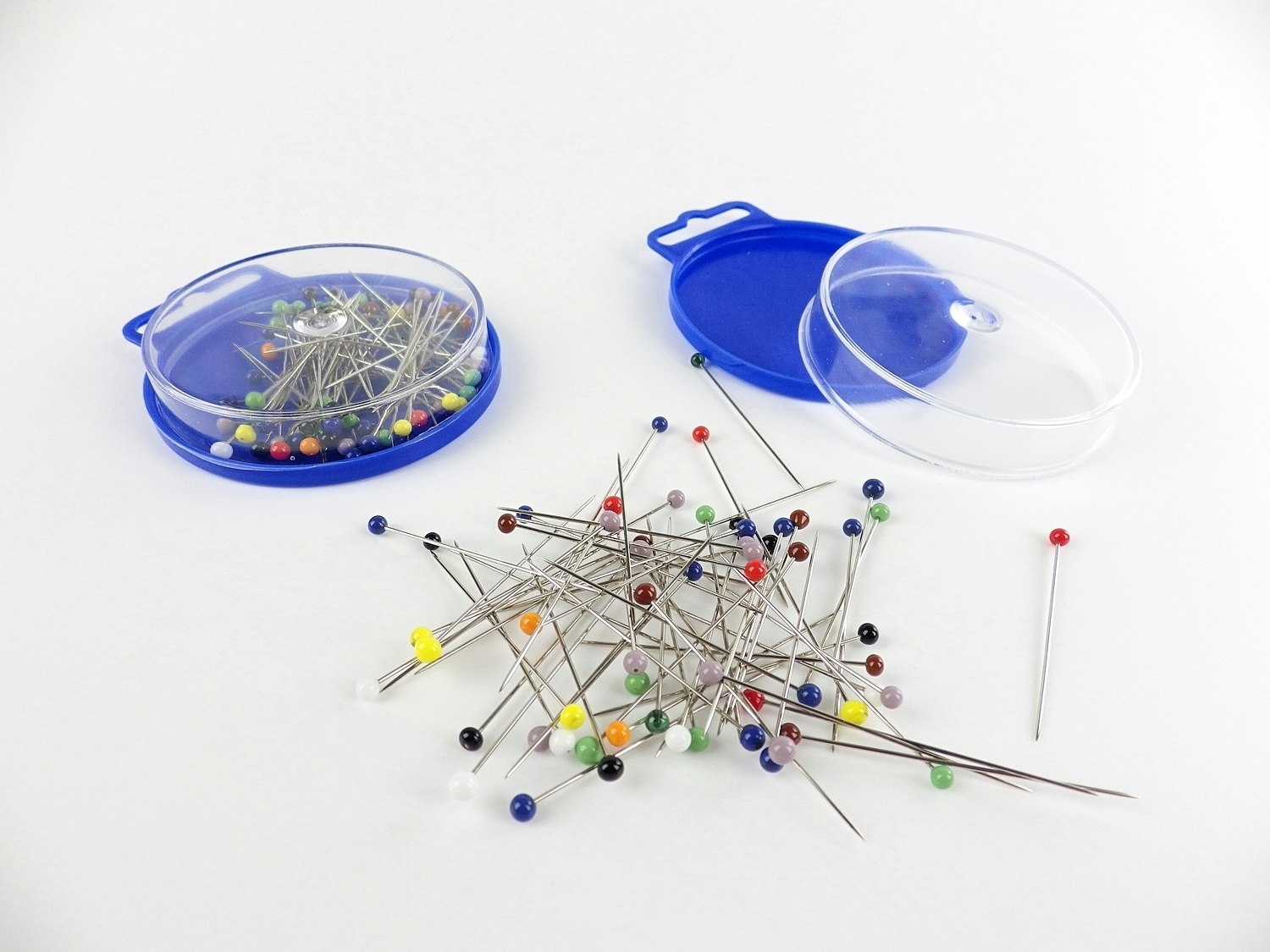 Knappnålar i plastikask Plasthuvud 44mm 10g