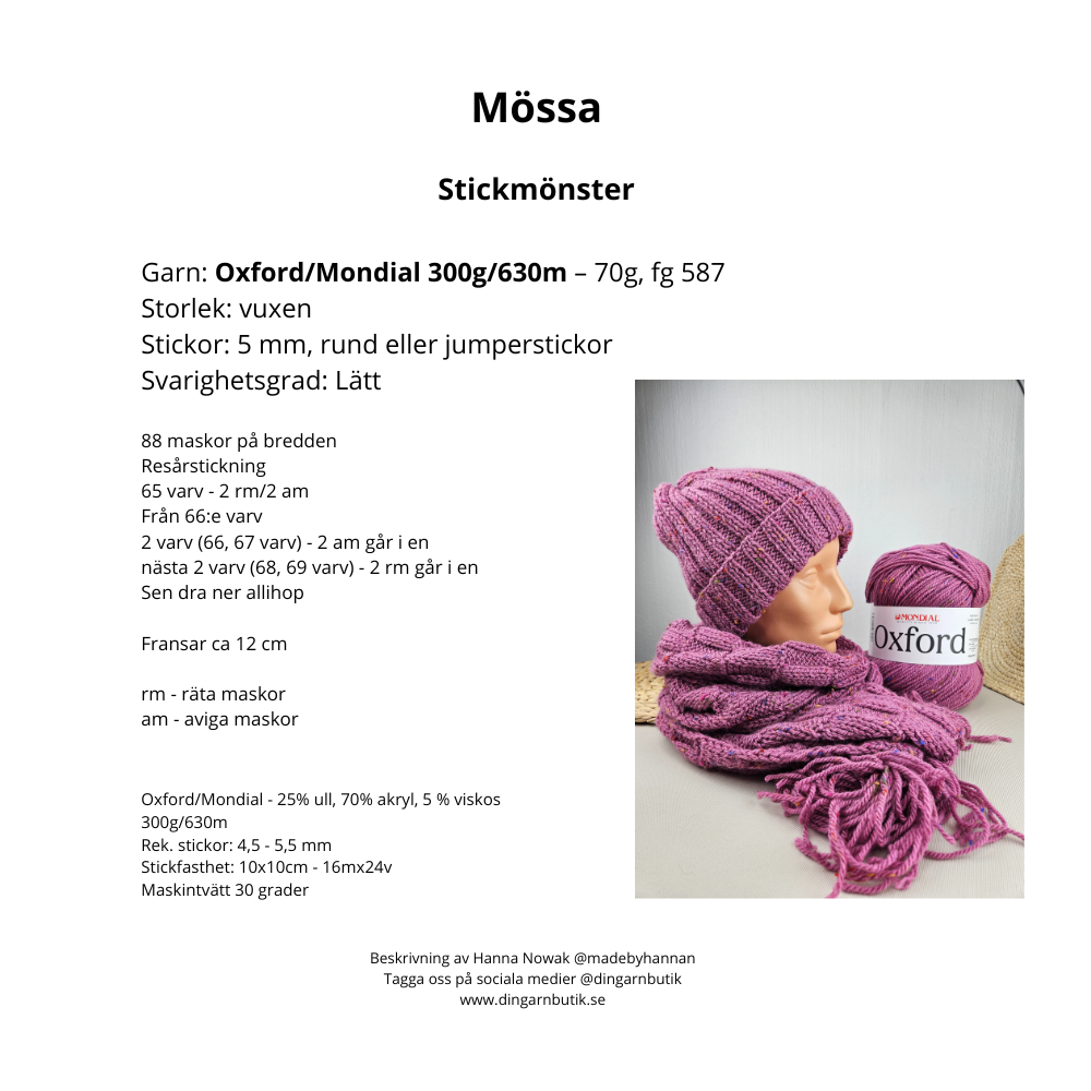 Stickmönster Mössa Oxford