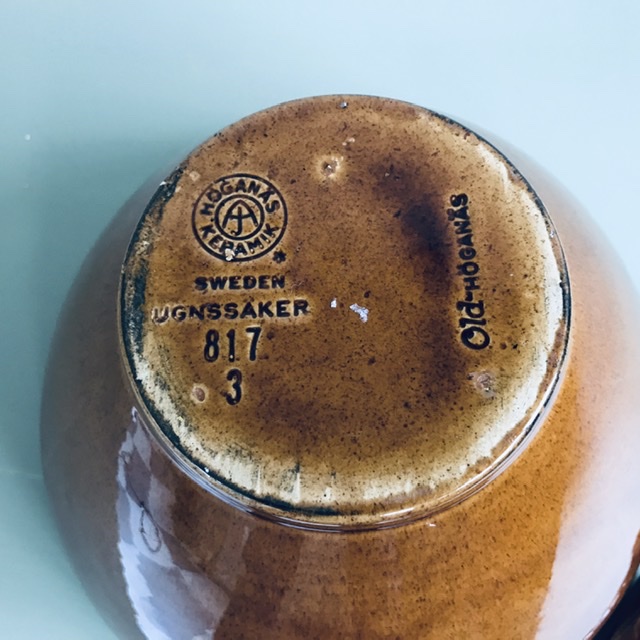old höganäs keramik skål brun stämpel