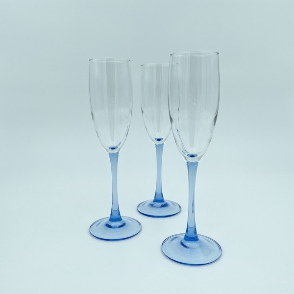 Champagneglas "Azur", ljusblå fot - Luminarc, Frankrike