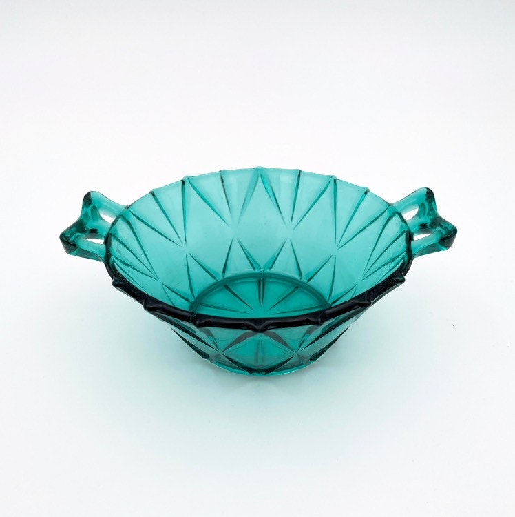 Grön/ turkos glasskål - Pressglas