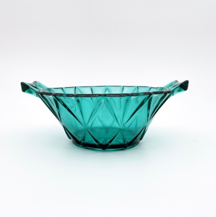 Grön/ turkos glasskål - Pressglas
