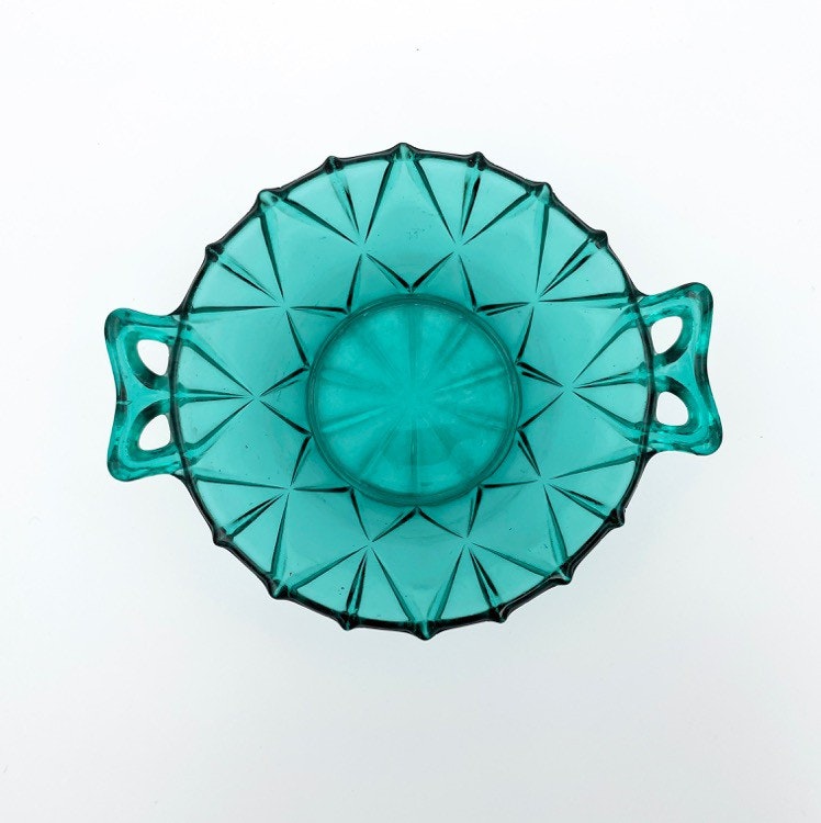 Grön/ turkos glasskål - Pressglas