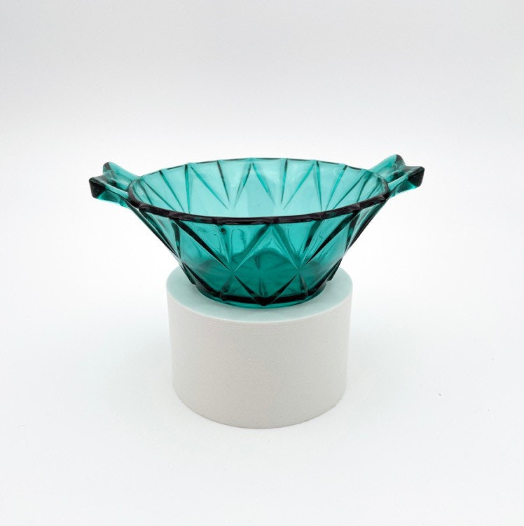 Grön/ turkos glasskål - Pressglas