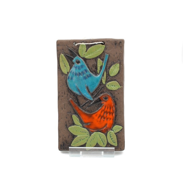 Keramiktavla med fåglar - Ninnie Forsgren, Bromma keramik