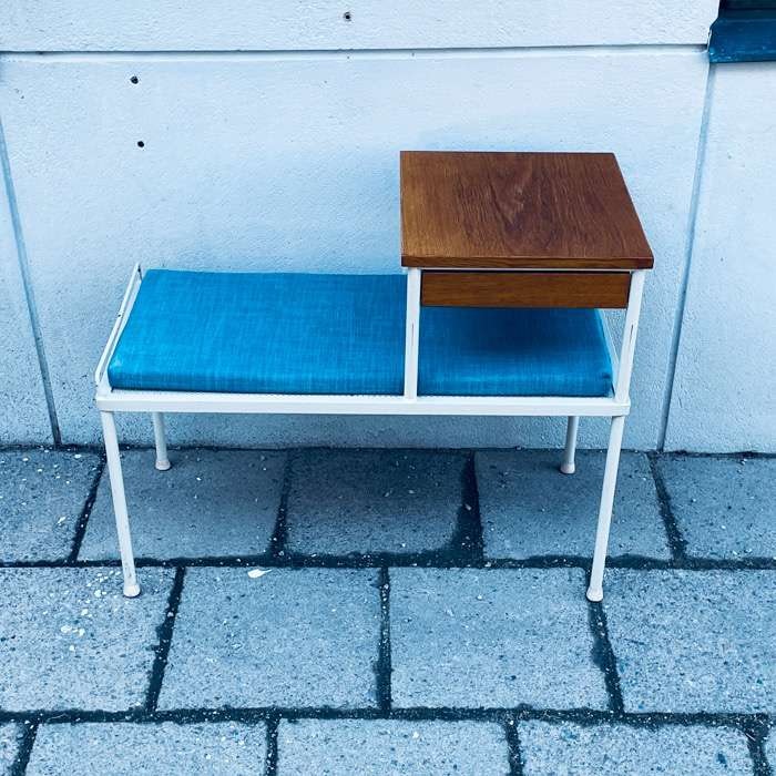 Telefonbänk / Hallbänk - teak & metall