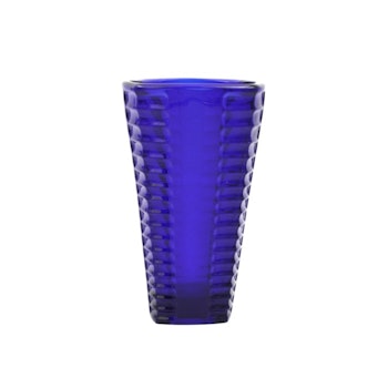 Mörkblå handgjord glasvas med räfflor