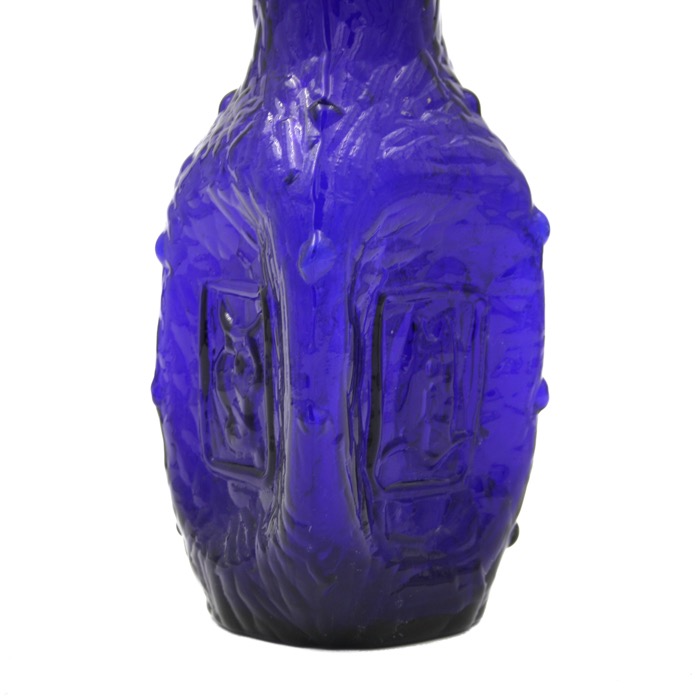 Mörkblå handgjord glasvas med ugglor
