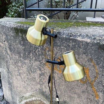 Golvlampa i mässing med två lampor
