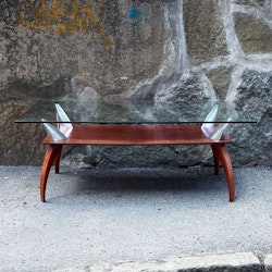 Soffbord i ädelträ, metall och glas
