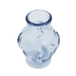 Retro blå glasvas - vågigt mönster, puntel