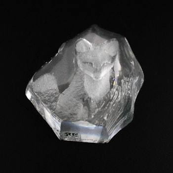 Kristallblock med räv - Målerås glasbruk