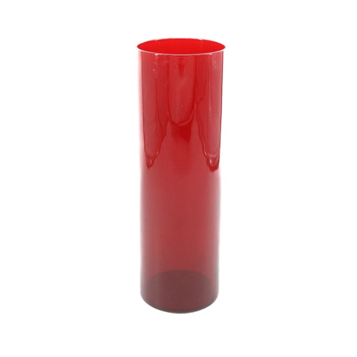 Hög cylindervas i rött glas
